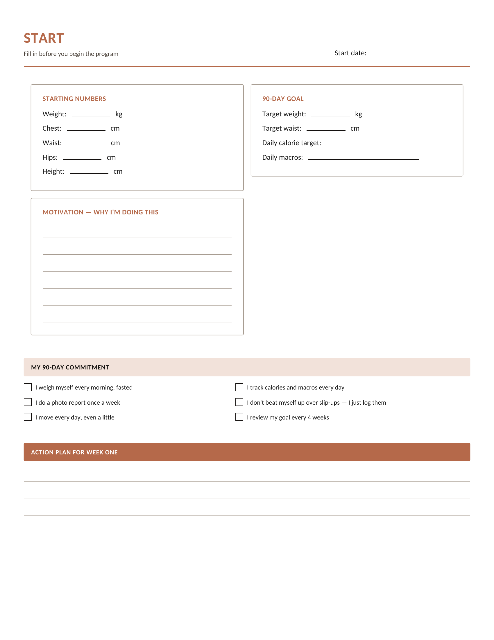 Start page with goal setting